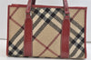 Authentic BURBERRY BLUE LABEL Check Shoulder Tote Bag Tweed Leather Beige 2771K