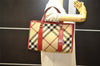 Authentic BURBERRY BLUE LABEL Check Shoulder Tote Bag Tweed Leather Beige 2771K