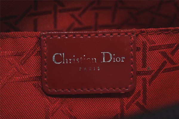 Authentic Christian Dior Lady Dior Cannage Nylon Enamel Hand Bag Black 2772I