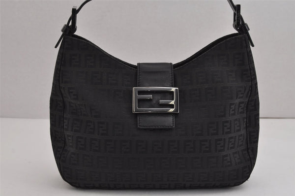 Authentic FENDI Zucchino Shoulder Hand Bag Purse Canvas Leather Black 2773J