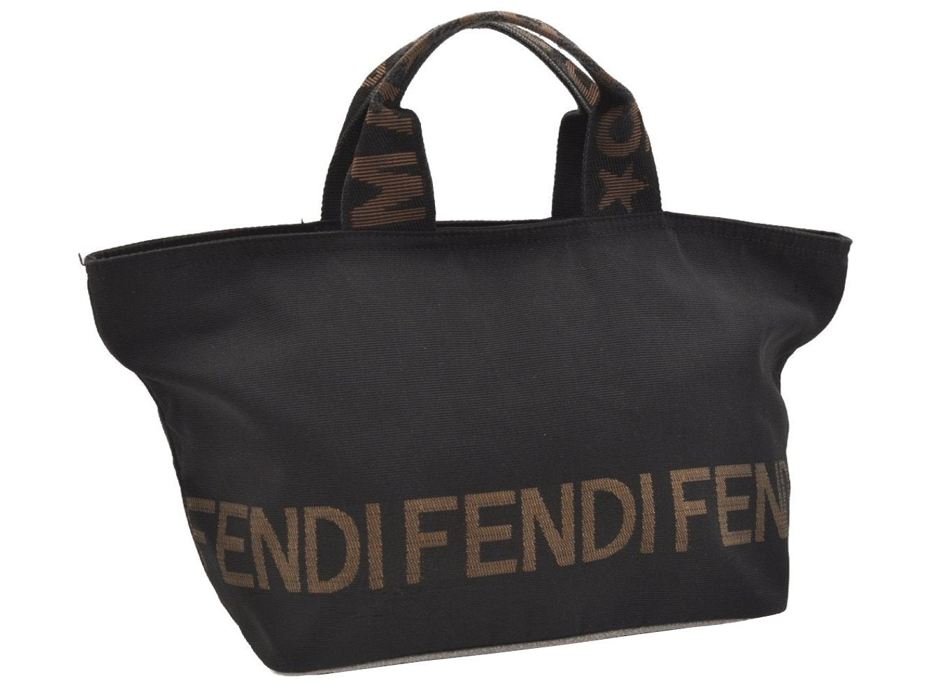 Authentic FENDI Vintage Hand Bag Purse Nylon Leather Black 2777J