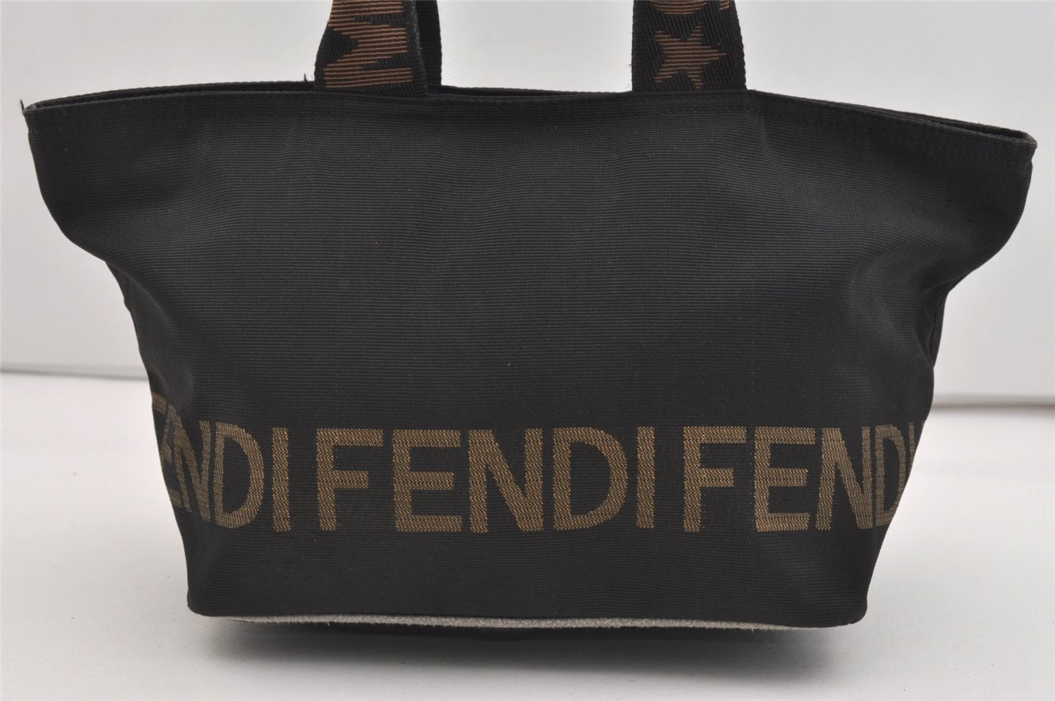 Authentic FENDI Vintage Hand Bag Purse Nylon Leather Black 2777J