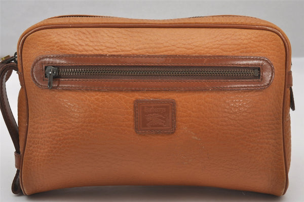 Authentic Burberrys Vintage Leather Clutch Hand Bag Purse Brown 2778J