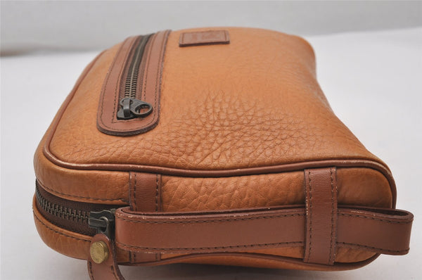 Authentic Burberrys Vintage Leather Clutch Hand Bag Purse Brown 2778J