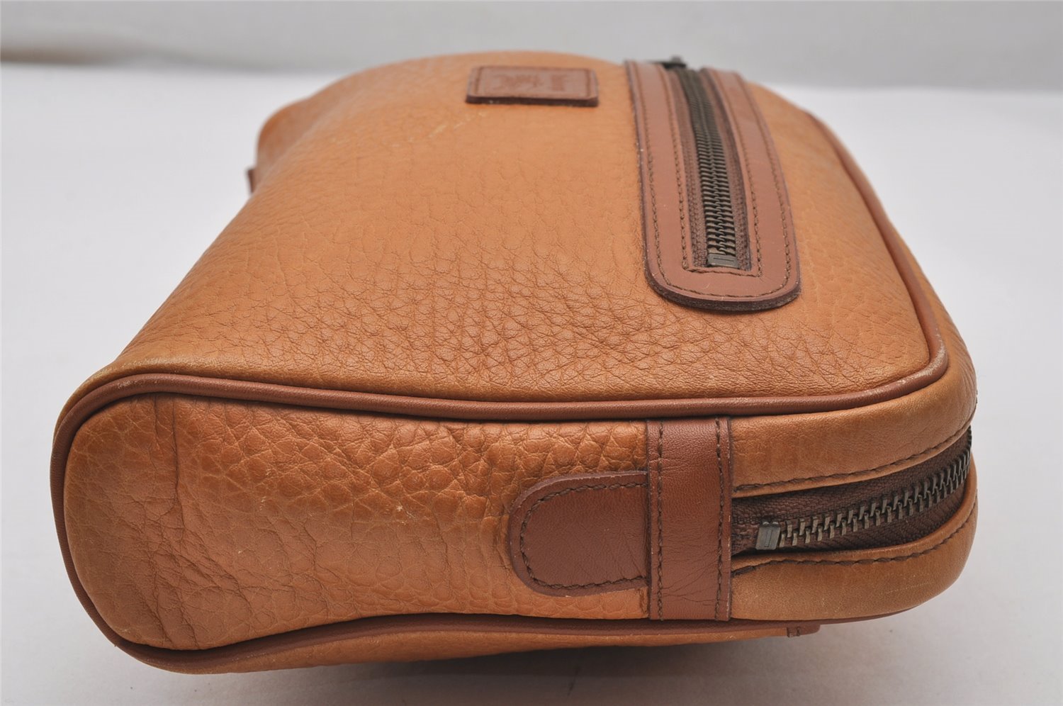 Authentic Burberrys Vintage Leather Clutch Hand Bag Purse Brown 2778J