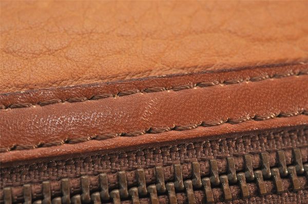 Authentic Burberrys Vintage Leather Clutch Hand Bag Purse Brown 2778J