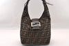 Authentic FENDI Zucca Shoulder Hand Bag Purse Canvas Leather Brown Black 2779I