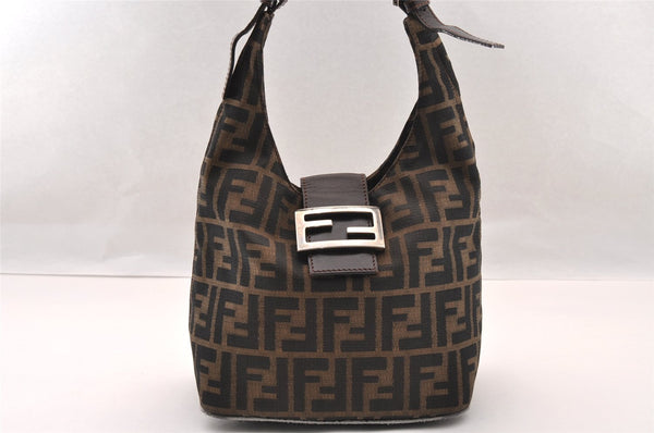 Authentic FENDI Zucca Shoulder Hand Bag Purse Canvas Leather Brown Black 2779I