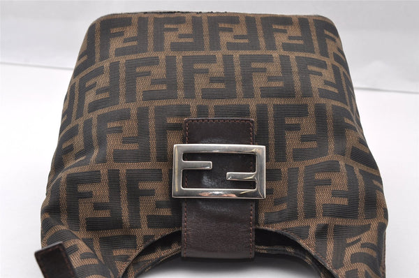 Authentic FENDI Zucca Shoulder Hand Bag Purse Canvas Leather Brown Black 2779I