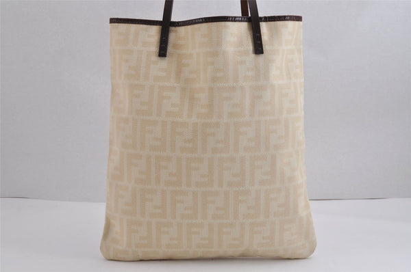 Authentic FENDI Vintage Zucca Shoulder Tote Bag Canvas Leather Beige 2779J