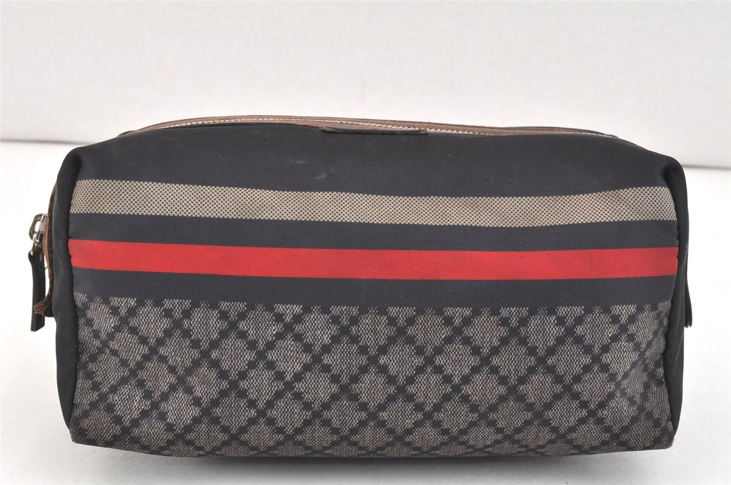 Authentic GUCCI Sherry Line Diamante Clutch Bag Nylon Leather 256637 Navy 2779K