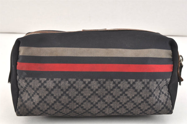 Authentic GUCCI Sherry Line Diamante Clutch Bag Nylon Leather 256637 Navy 2779K