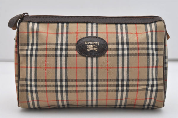 Authentic Burberrys Nova Check Clutch Hand Bag Patter Canvas Leather Beige 2781J
