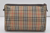 Authentic Burberrys Nova Check Clutch Hand Bag Patter Canvas Leather Beige 2781J