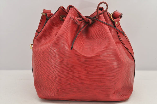 Authentic Louis Vuitton Epi Petit Noe Shoulder Drawstring Bag M44107 Red 2784K