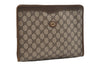 Authentic GUCCI Vintage Clutch Hand Bag Purse GG PVC Leather Brown Junk 2785J