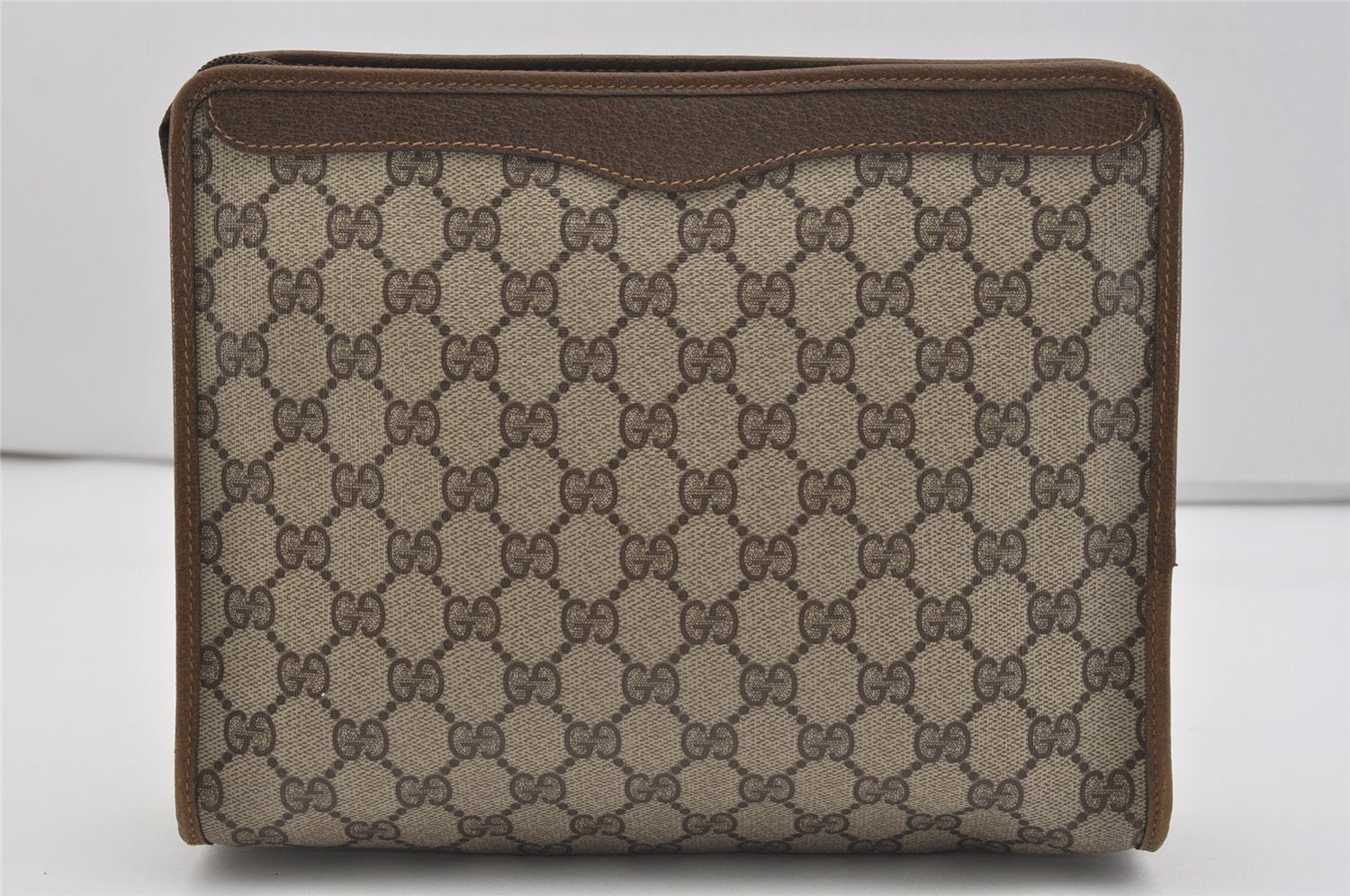 Authentic GUCCI Vintage Clutch Hand Bag Purse GG PVC Leather Brown Junk 2785J