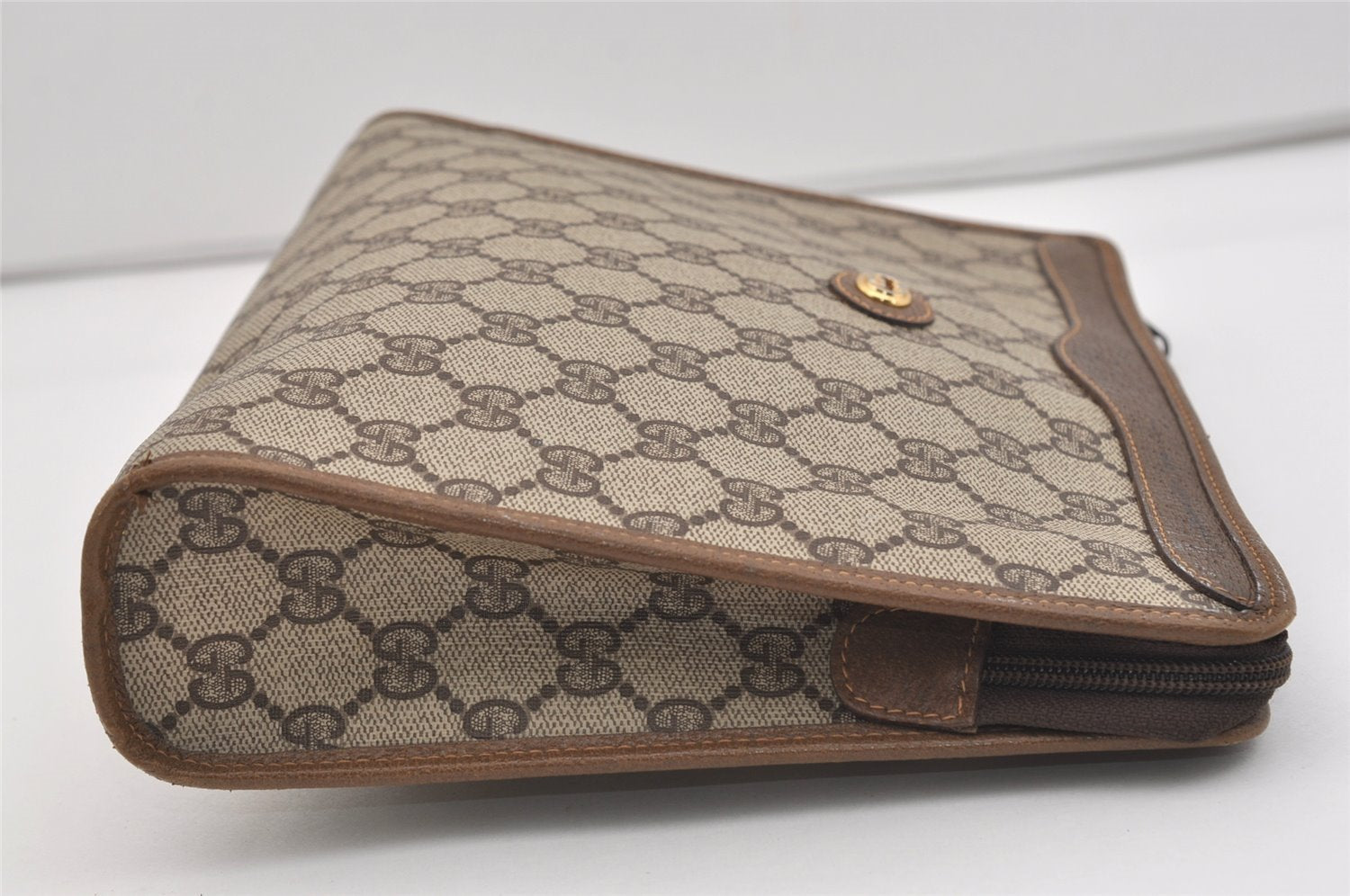 Authentic GUCCI Vintage Clutch Hand Bag Purse GG PVC Leather Brown Junk 2785J