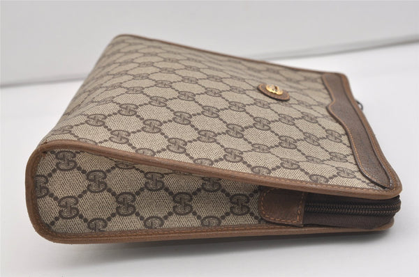 Authentic GUCCI Vintage Clutch Hand Bag Purse GG PVC Leather Brown Junk 2785J