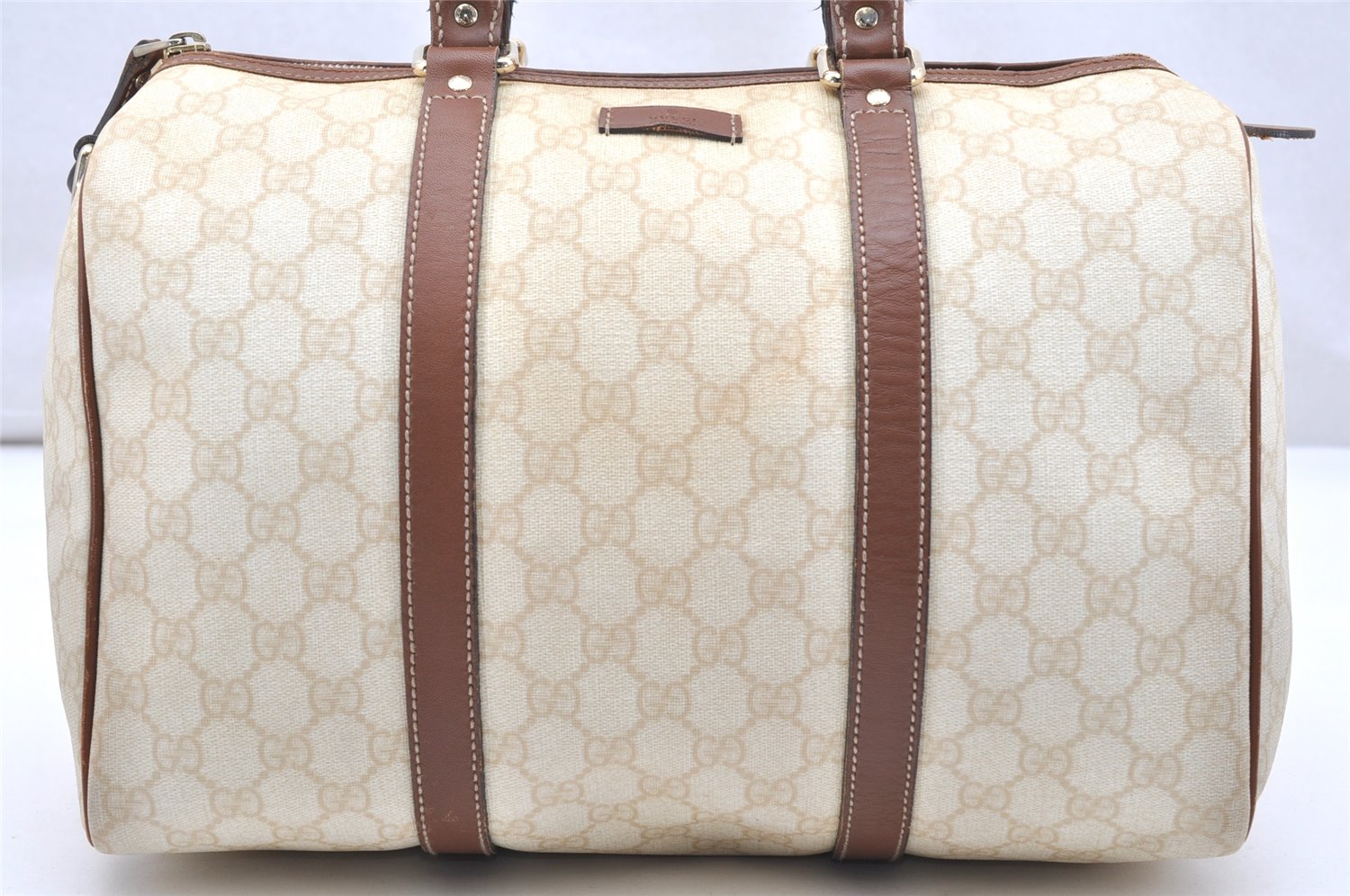 Authentic GUCCI Vintage Hand Boston Bag GG PVC Leather 193603 Beige 2785K