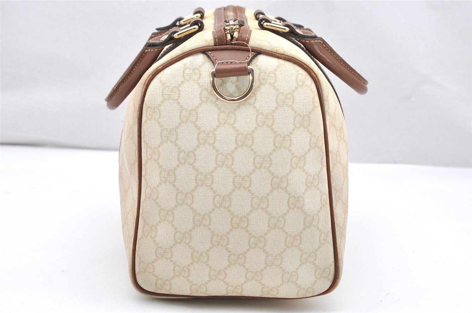 Authentic GUCCI Vintage Hand Boston Bag GG PVC Leather 193603 Beige 2785K