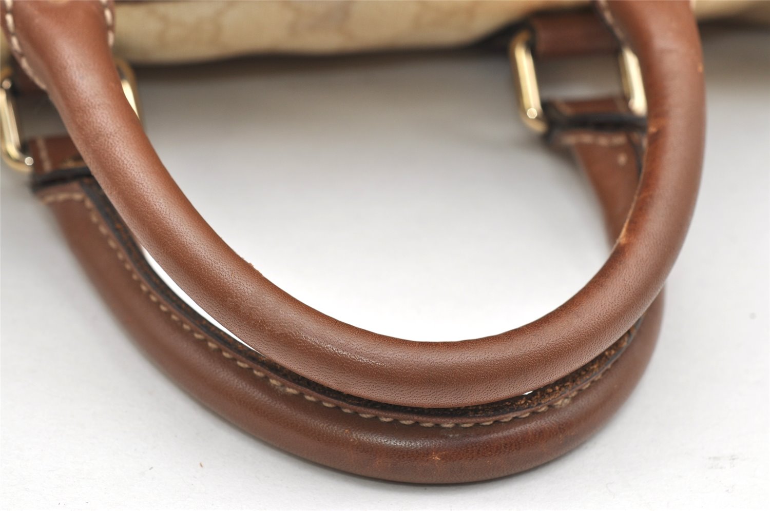 Authentic GUCCI Vintage Hand Boston Bag GG PVC Leather 193603 Beige 2785K