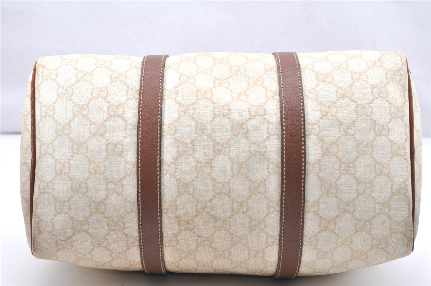 Authentic GUCCI Vintage Hand Boston Bag GG PVC Leather 193603 Beige 2785K
