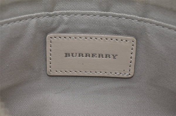 Authentic BURBERRY Stripe Canvas Leather Shoulder Hand Bag Pouch White Red 2786I