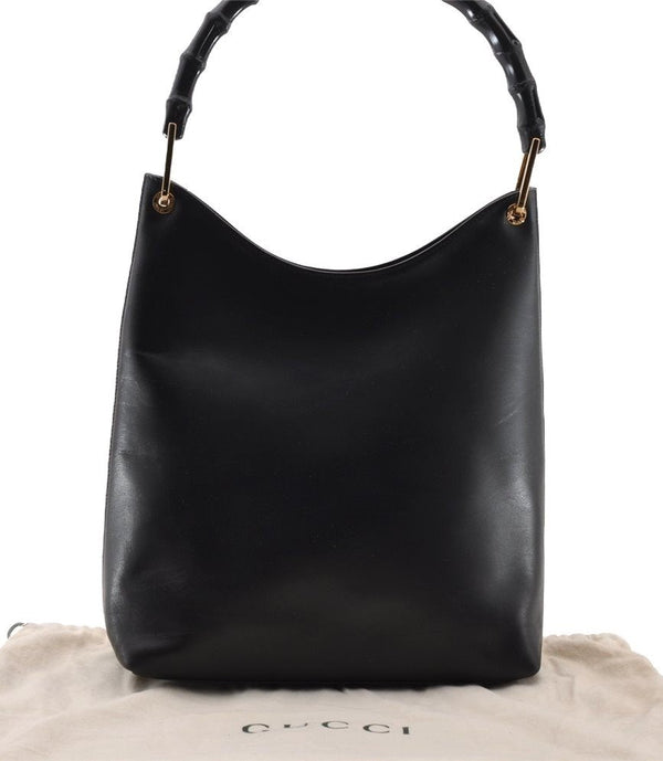 Authentic GUCCI Bamboo Shoulder Hand Bag Purse Leather 0013006 Black 2787I
