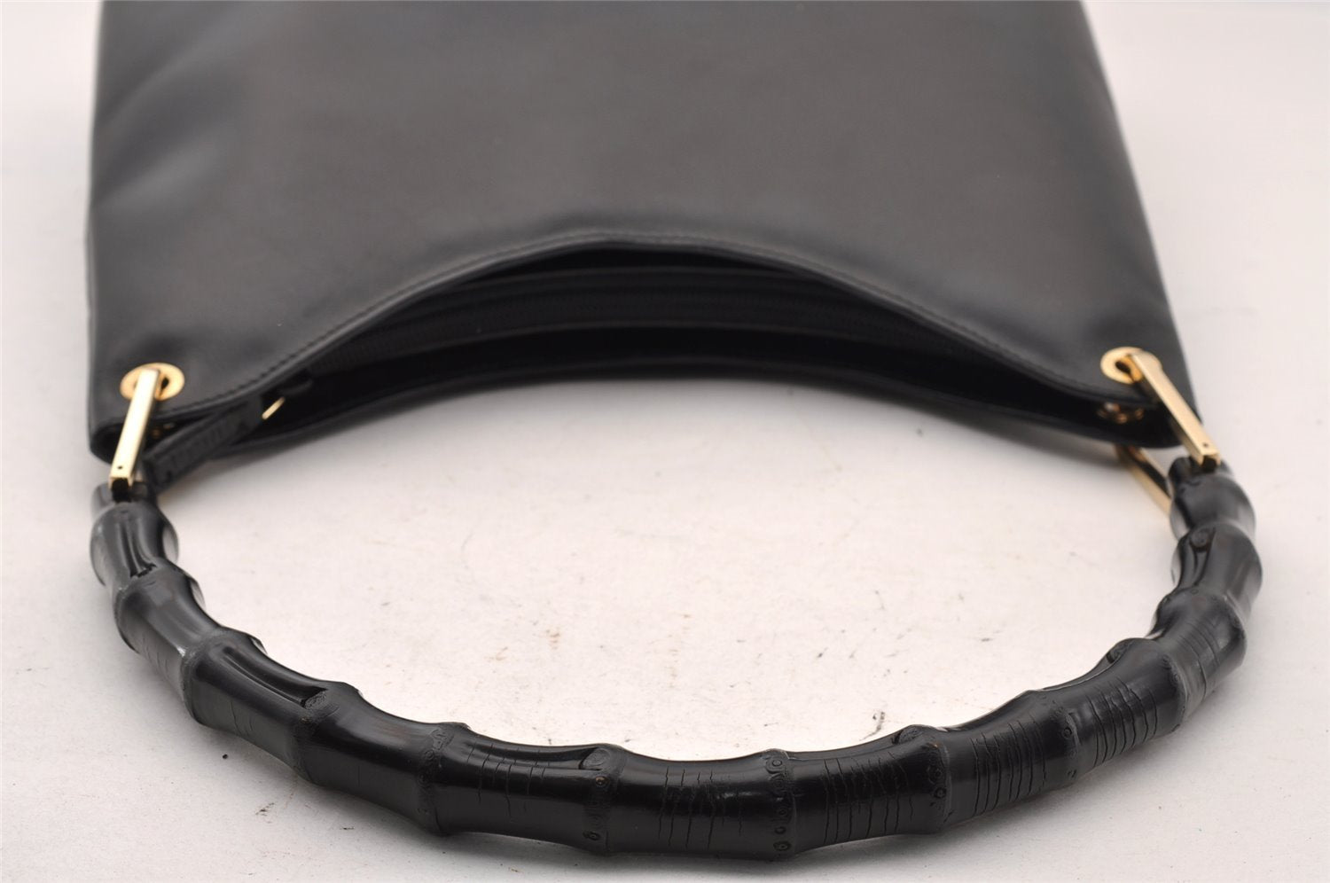 Authentic GUCCI Bamboo Shoulder Hand Bag Purse Leather 0013006 Black 2787I
