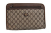Authentic GUCCI Vintage Clutch Hand Bag Purse GG PVC Leather Brown 2788J