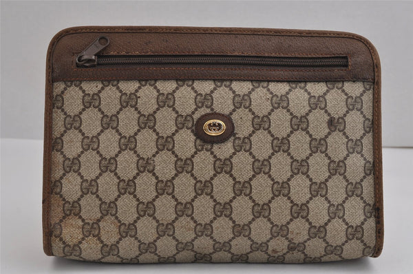 Authentic GUCCI Vintage Clutch Hand Bag Purse GG PVC Leather Brown 2788J