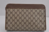 Authentic GUCCI Vintage Clutch Hand Bag Purse GG PVC Leather Brown 2788J