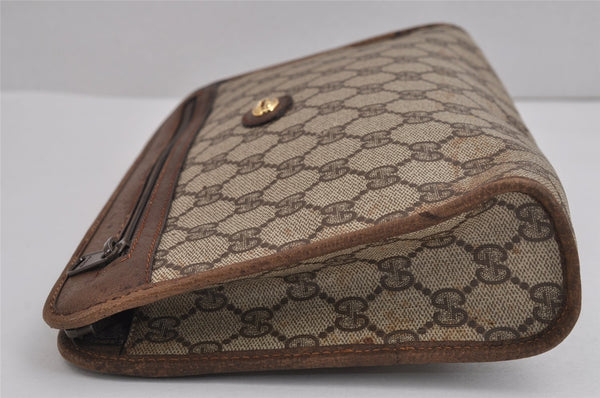 Authentic GUCCI Vintage Clutch Hand Bag Purse GG PVC Leather Brown 2788J