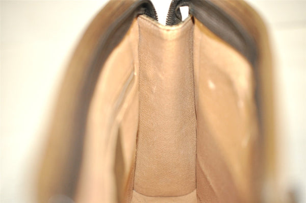 Authentic GUCCI Vintage Clutch Hand Bag Purse GG PVC Leather Brown 2788J