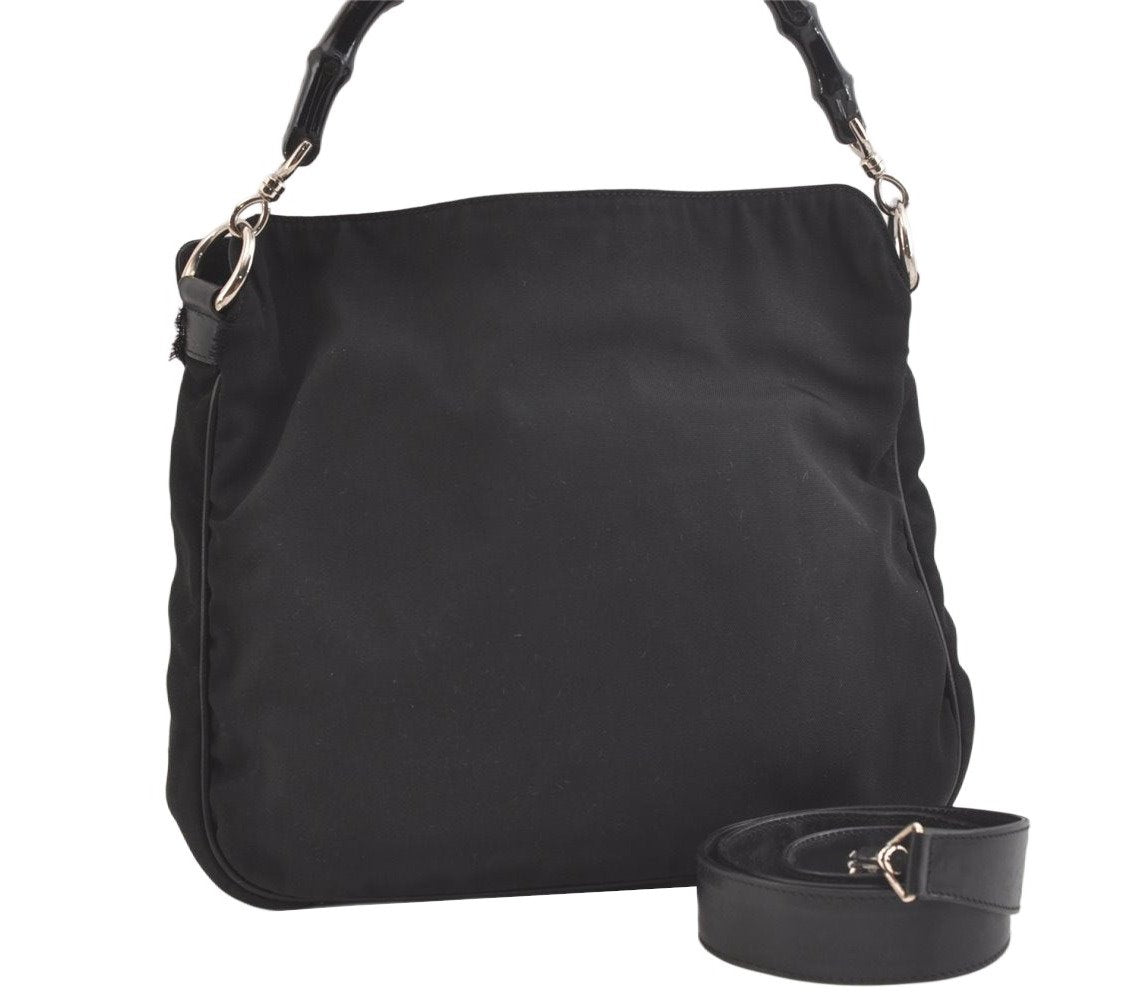 Authentic GUCCI Bamboo 2Way Shoulder Hand Bag Nylon Leather 0011638 Black 2789K