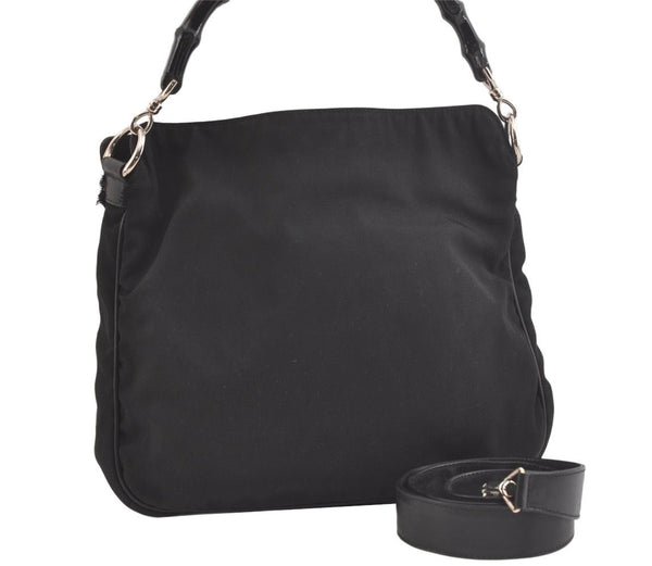 Authentic GUCCI Bamboo 2Way Shoulder Hand Bag Nylon Leather 0011638 Black 2789K