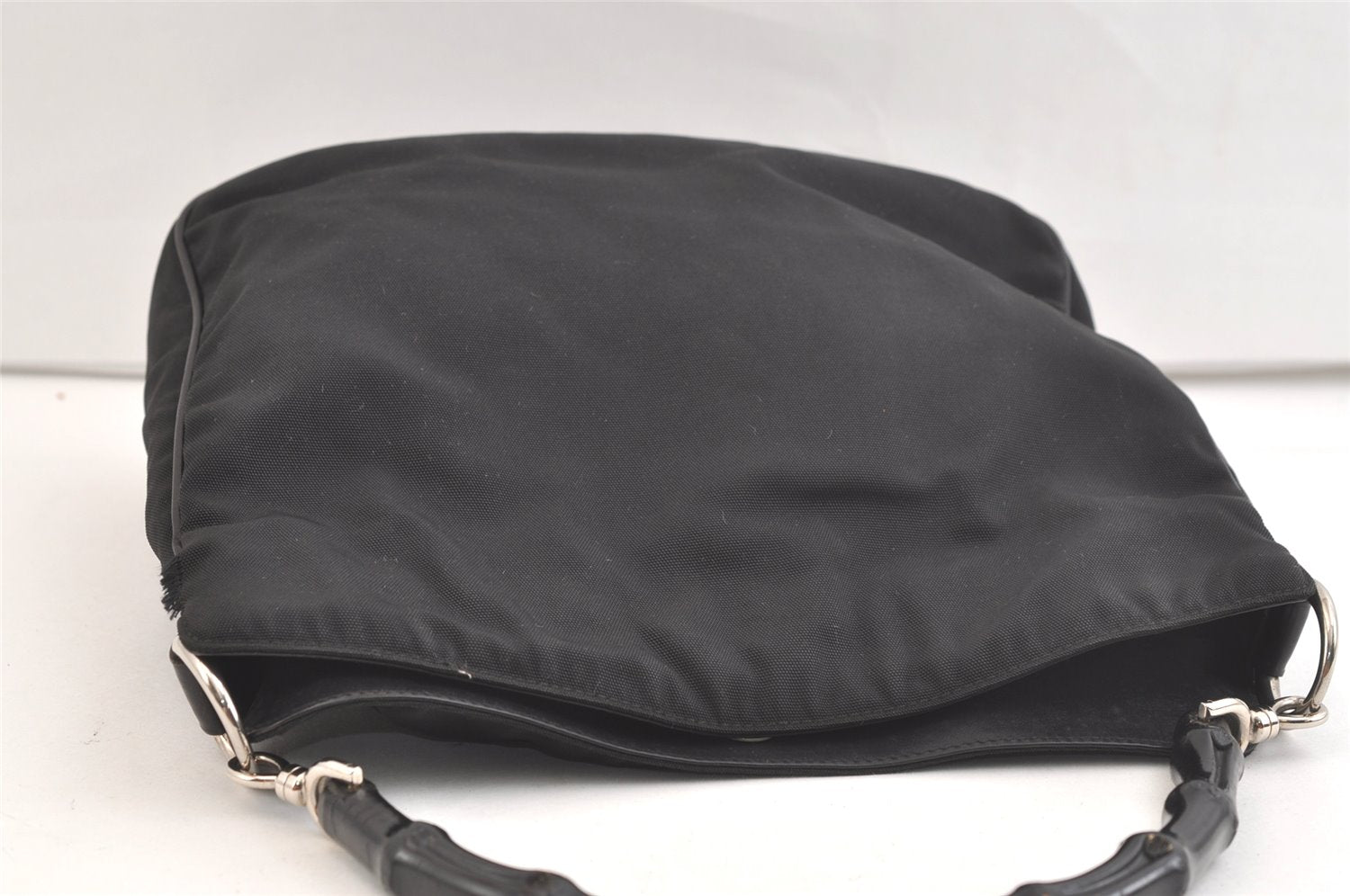 Authentic GUCCI Bamboo 2Way Shoulder Hand Bag Nylon Leather 0011638 Black 2789K