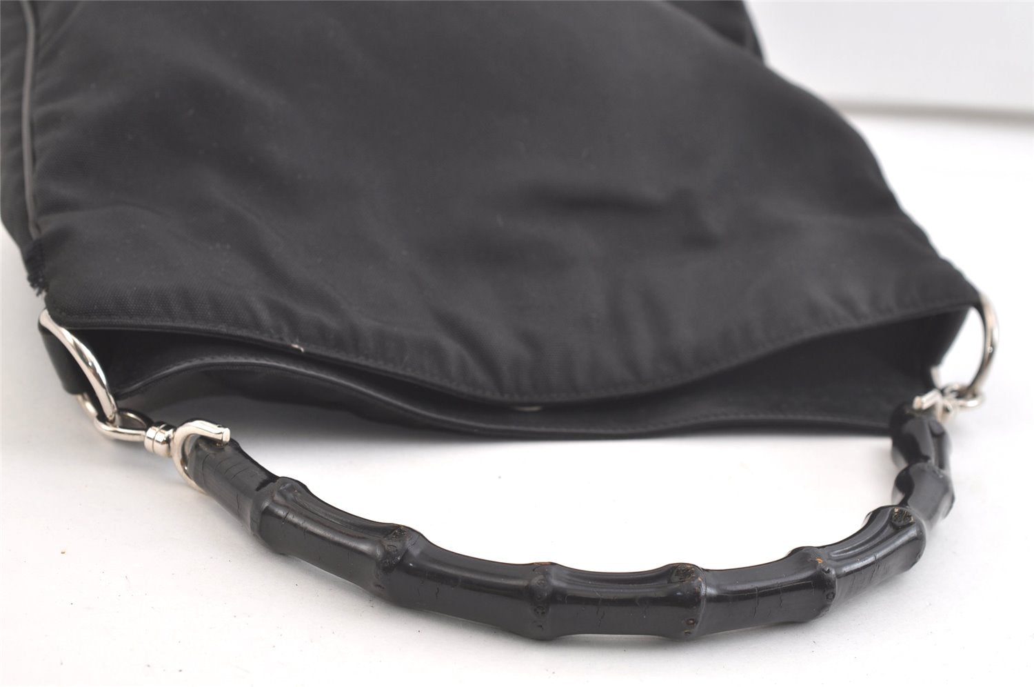 Authentic GUCCI Bamboo 2Way Shoulder Hand Bag Nylon Leather 0011638 Black 2789K
