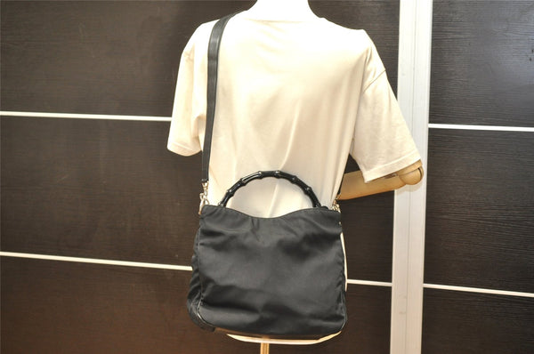 Authentic GUCCI Bamboo 2Way Shoulder Hand Bag Nylon Leather 0011638 Black 2789K