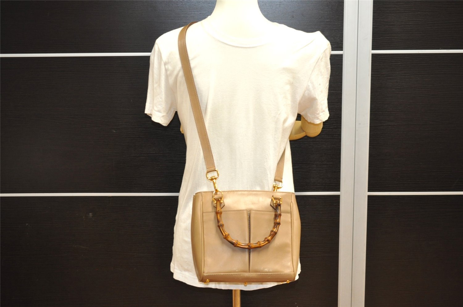 Authentic GUCCI Bamboo 2Way Shoulder Hand Bag Purse Leather Beige Junk 2790J