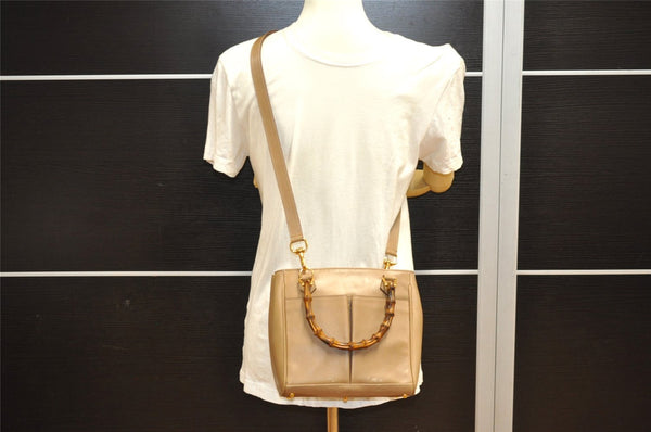 Authentic GUCCI Bamboo 2Way Shoulder Hand Bag Purse Leather Beige Junk 2790J