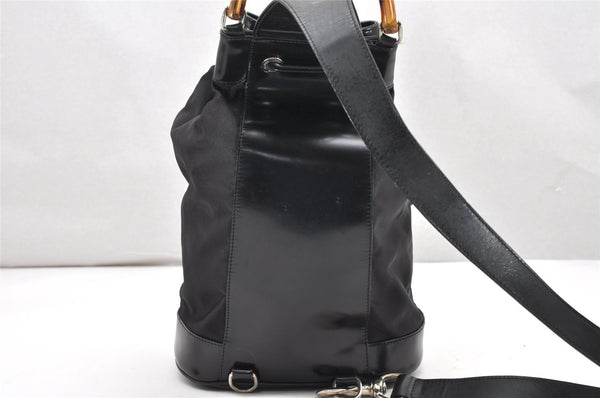 Authentic GUCCI Bamboo Shoulder Drawstring Bag Purse Nylon Leather Brown 2790K
