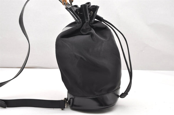 Authentic GUCCI Bamboo Shoulder Drawstring Bag Purse Nylon Leather Brown 2790K