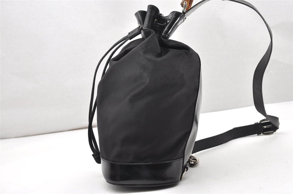 Authentic GUCCI Bamboo Shoulder Drawstring Bag Purse Nylon Leather Brown 2790K