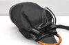 Authentic GUCCI Bamboo Shoulder Drawstring Bag Purse Nylon Leather Brown 2790K