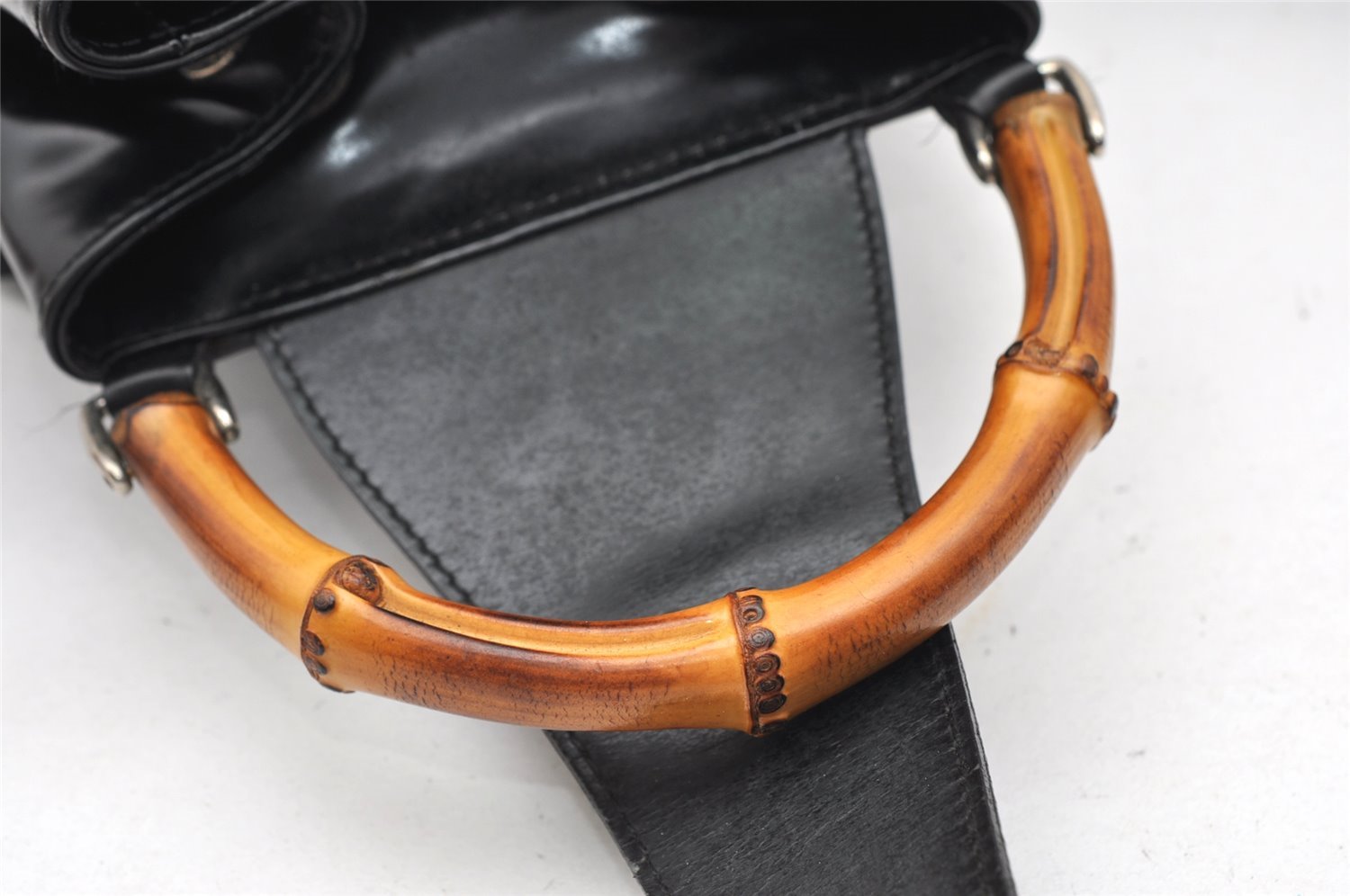 Authentic GUCCI Bamboo Shoulder Drawstring Bag Purse Nylon Leather Brown 2790K