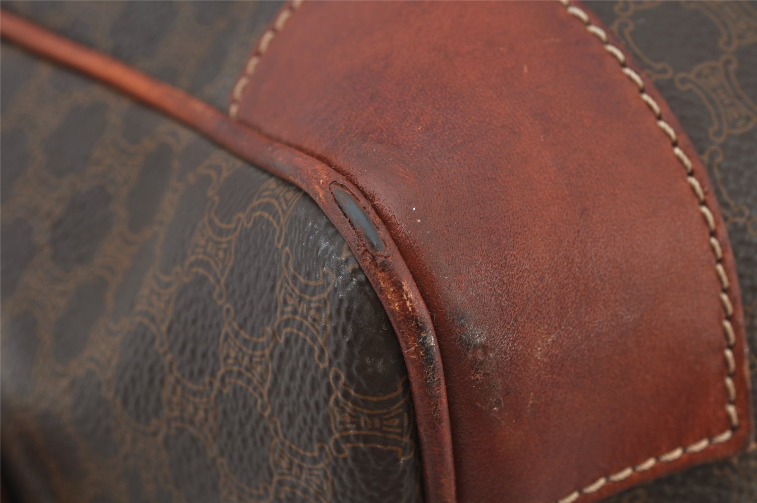 Authentic CELINE Macadam Blason Pattern Hand Boston Bag PVC Leather Brown 2791J