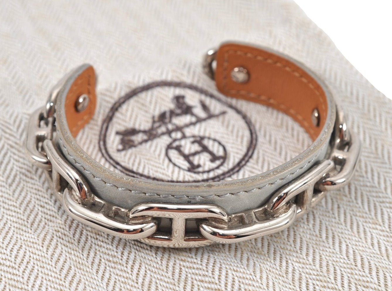 Authentic HERMES Legato GP Chaine d'Ancre Leather Bangle Bracelet Gray 2793K