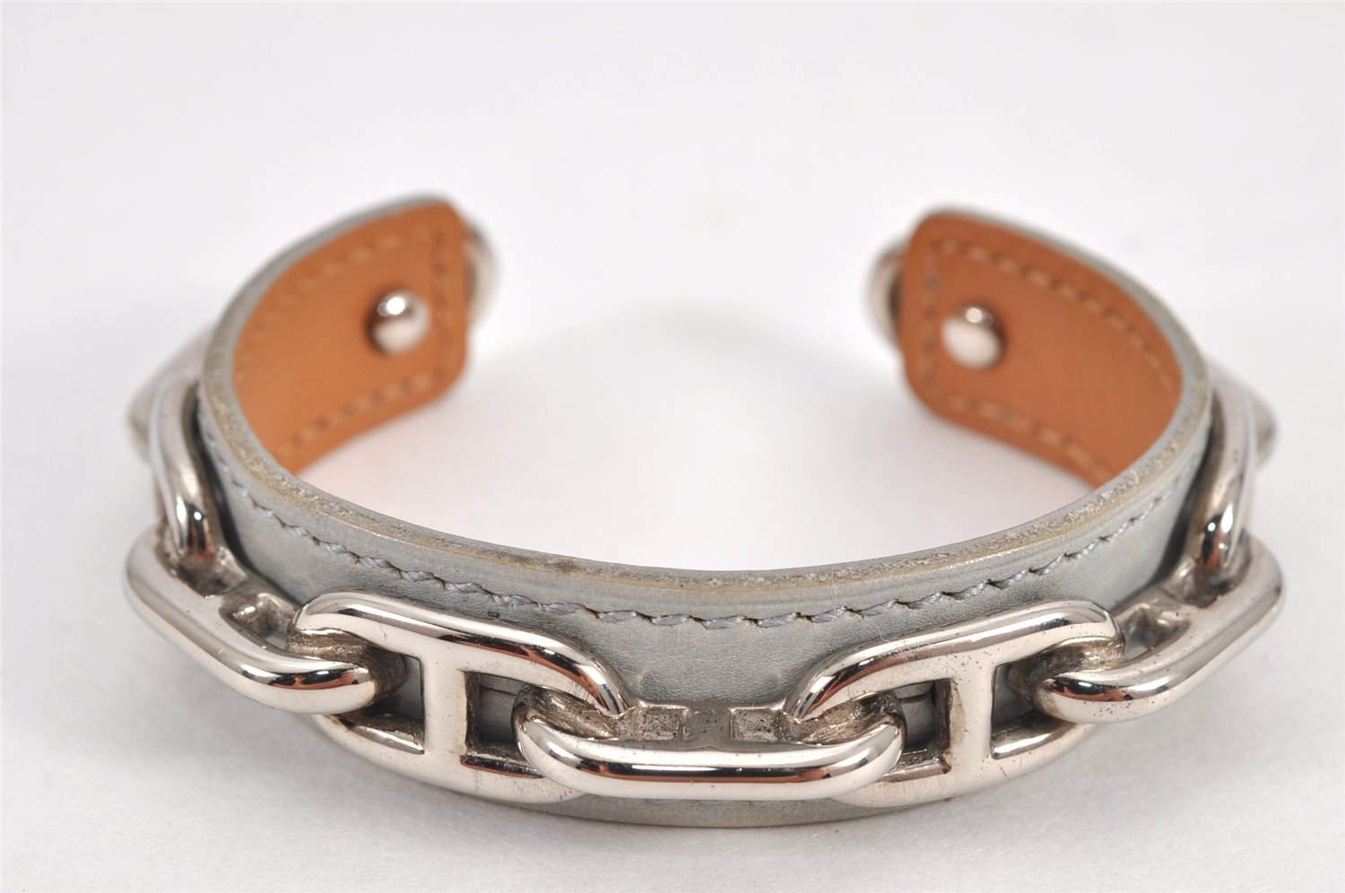 Authentic HERMES Legato GP Chaine d'Ancre Leather Bangle Bracelet Gray 2793K